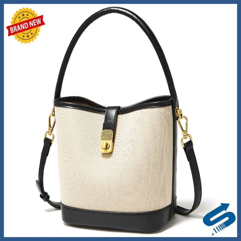 Coated Canvas Crossbody Bucket Bag with Twist Lock Top Handle Purse